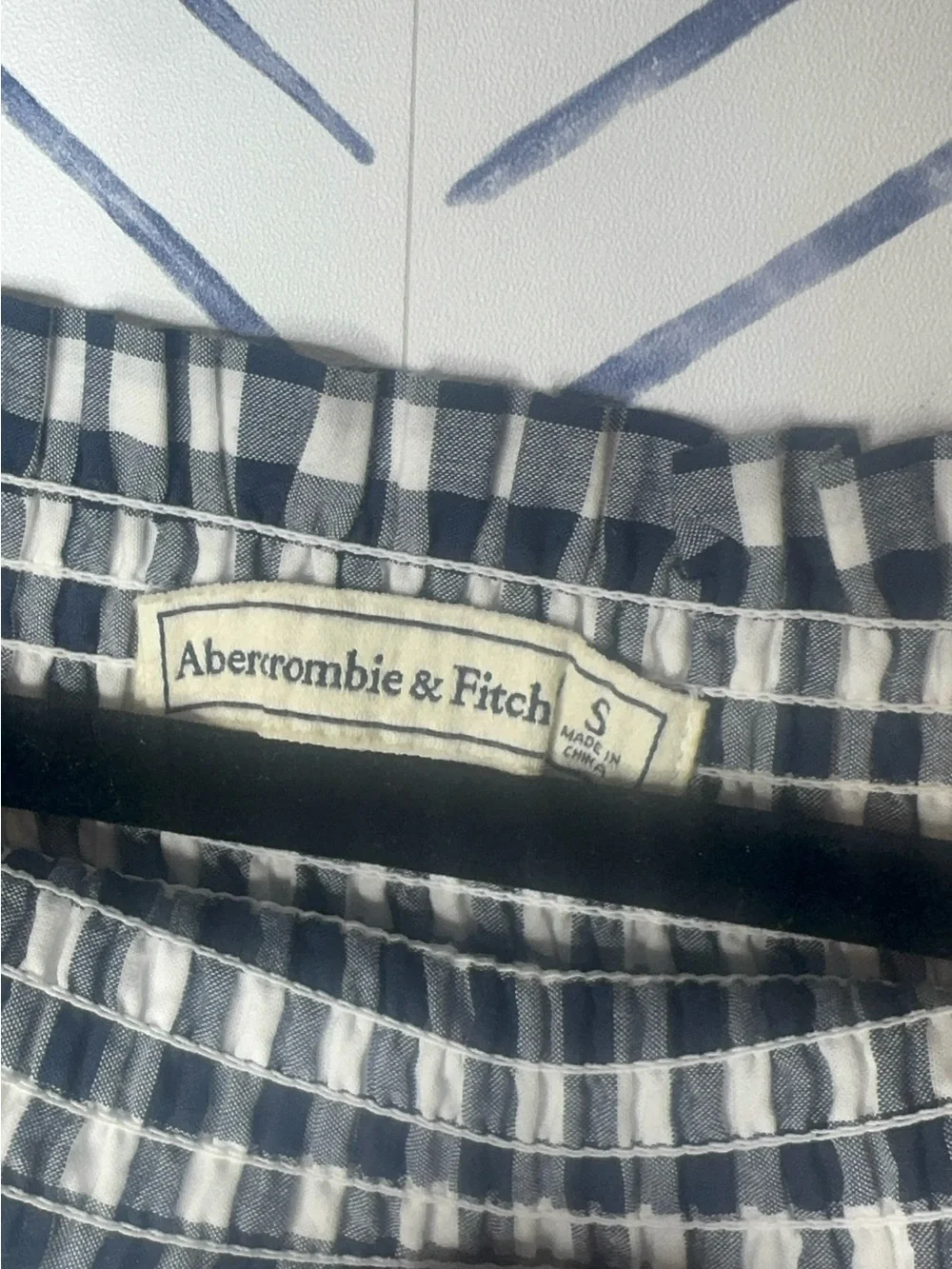 Abercrombie & Fitch navy white gingham off-the-shoulder mini dress size small - Picture 4 of 6